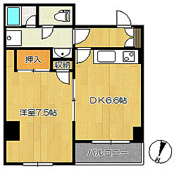 サンアイヒルズ東大通 1DKの間取図画像