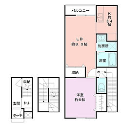 レジデンス堀之内南A 1LDKの間取図画像
