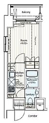 ドゥーエ新富町 1Kの間取図画像