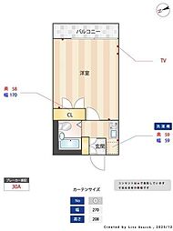 スタックスビル 3階1Kの間取り