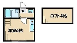JR南武線 武蔵中原駅 徒歩12分の賃貸アパート 1階ワンルームの間取り