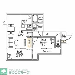 デュエット横浜高田 203 2階2LDKの間取り