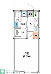 川崎市中原区小杉陣屋町1丁目アパート 1Kの間取図画像