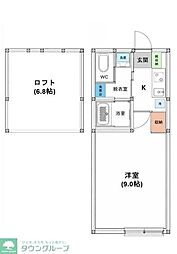 川崎市中原区小杉陣屋町1丁目アパート 1Kの間取図画像