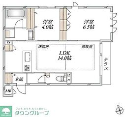シルフィード元住吉 2LDKの間取図画像