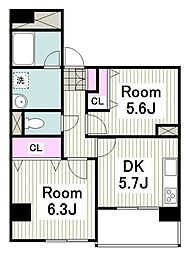ベイイースト 2DKの間取図画像