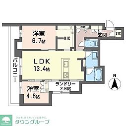 シュプロス元住吉 2LDKの間取図画像