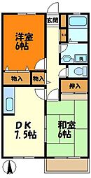 アトリーズB 2DKの間取図画像