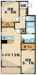 グリーンテラス 2LDKの間取図画像
