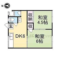 JR山陰本線 石原駅 徒歩8分の賃貸アパート 2階2DKの間取り