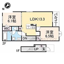 オーガスタ長田 2階2LDKの間取り