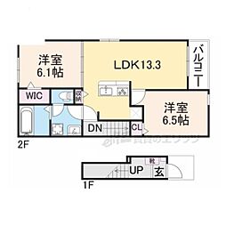 グラン・サフィールI 2階2LDKの間取り