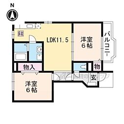 ニュー・カーム2 2LDKの間取図画像