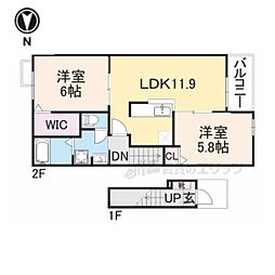 プラシード第2水内 2LDKの間取図画像