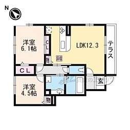 ロイヤルタウン篠山口B 2LDKの間取図画像