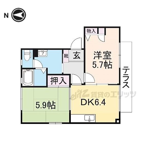 京都府福知山市字天田(賃貸アパート2DK・1階・43.00㎡)の写真 その2