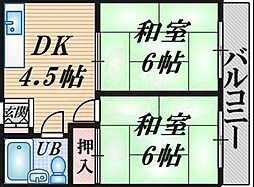 豊中めぐみハイツ 2DKの間取図画像