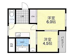 GS服部 2DKの間取図画像