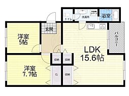 東園田団地1号棟 2LDKの間取図画像