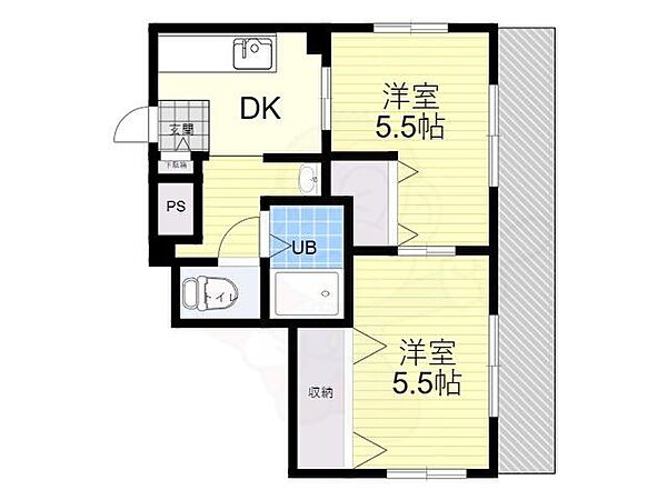 パラシオン西町 303｜大阪府豊中市服部西町３丁目(賃貸マンション2DK・3階・35.72㎡)の写真 その2