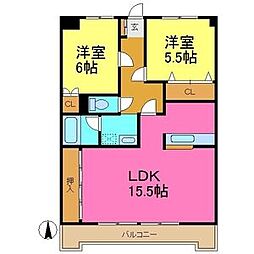 シャトレ文教台 2LDKの間取図画像