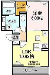 クラウンA&H 1LDKの間取図画像