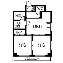 ハニーハイツ渡辺2 2DKの間取図画像