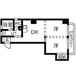 プレズ名古屋徳川 1DKの間取図画像