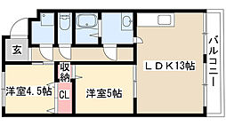 春里ハイツ 2LDKの間取図画像