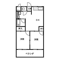 啓周ビル 2DKの間取図画像