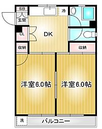 後藤石坂コーポ 2DKの間取図画像