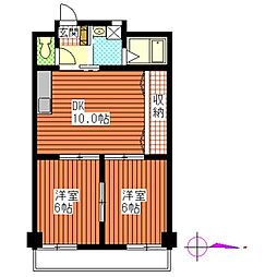 パークサイドなかしま 2DKの間取図画像