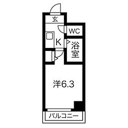 プリミエール山の手 1Kの間取図画像