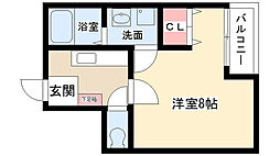 クレフラスト新城 1Kの間取図画像