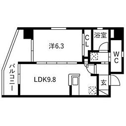 レインボーピア八熊 1LDKの間取図画像