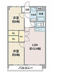 コンフォール南川 2LDKの間取図画像
