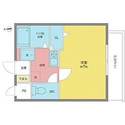 エクスランス月見坂 1Kの間取図画像