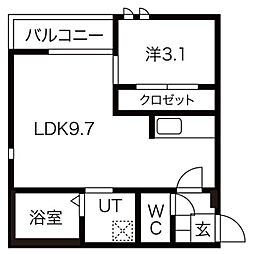 グランティックラムール 1LDKの間取図画像