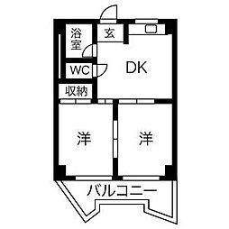 栄ファイブマンション 2DKの間取図画像
