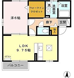 リバージュB 1LDKの間取図画像