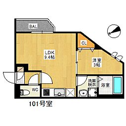 グランティック姪浜 1LDKの間取図画像
