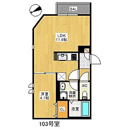 グランティック姪浜 1LDKの間取図画像