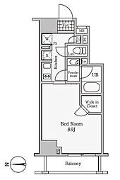 レジディア御茶ノ水III 2階1Kの間取り