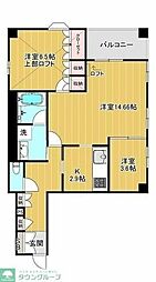 クオリア恵比寿ウエスト 13階2LDKの間取り