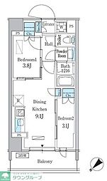 パークアクシス品川南大井パークフロント 6階2DKの間取り
