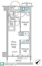 パークアクシス品川南大井パークフロント 7階2LDKの間取り