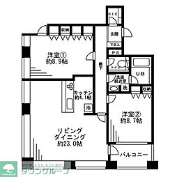 レジディアタワー麻布十番 2LDKの間取図画像