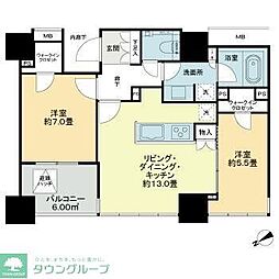 ローレルタワールネ浜松町 2LDKの間取図画像