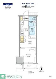 プラウドフラット四谷三丁目 1DKの間取図画像