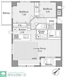 レジディア新川2 2LDKの間取図画像